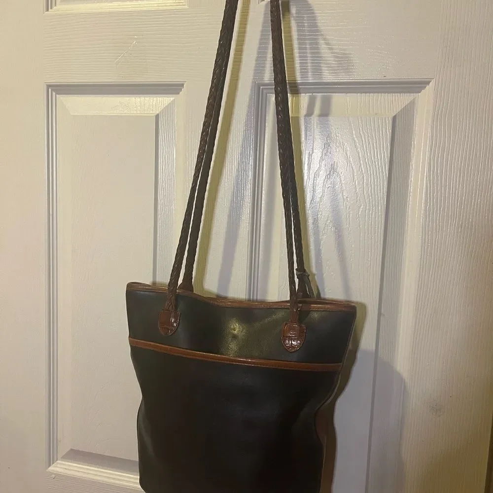 Brighton leather Black and Brown crocs print bucket style shoulder bag .